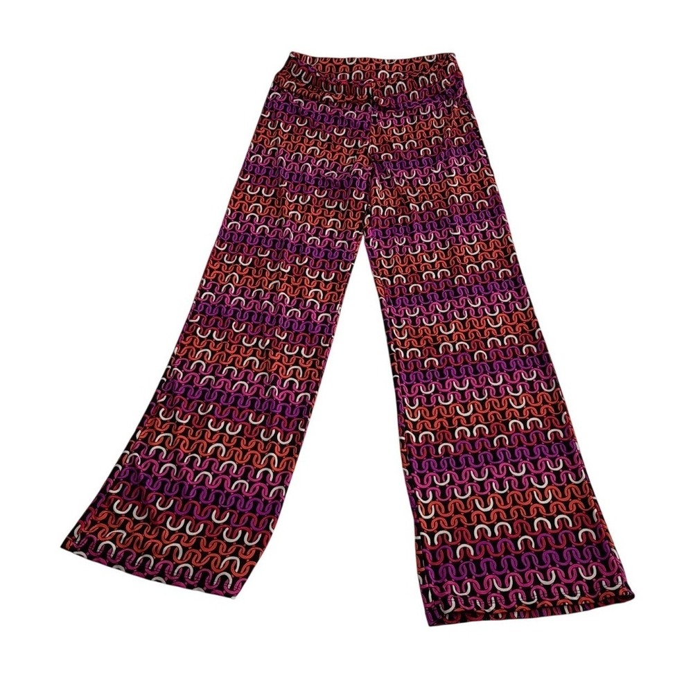 Trina Turk Pink Orange Geometric Chain Link Wide Leg Flare Pants - Women's Med. - Picture 2 of 6